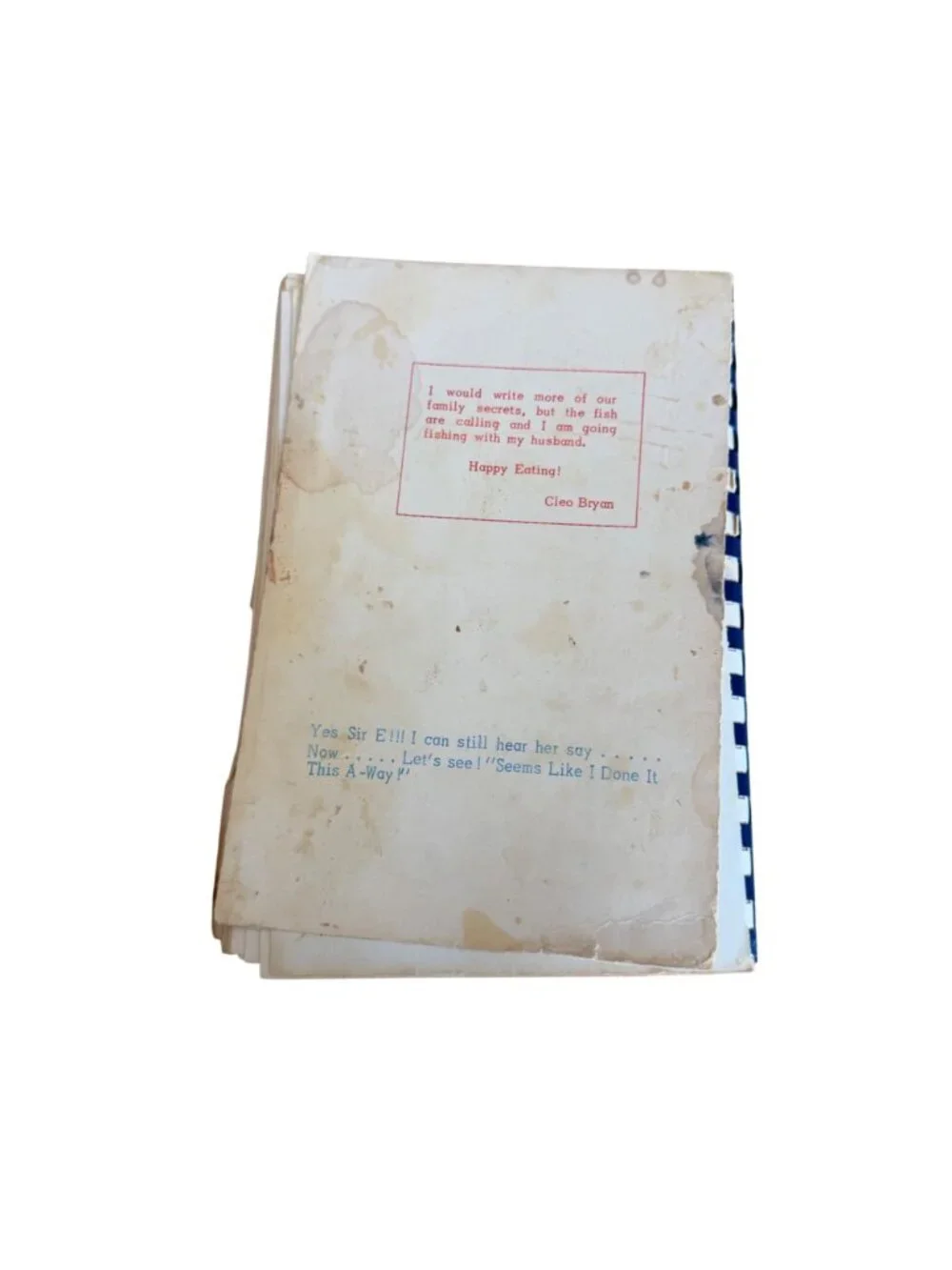 Seems Like I Done It This A Way Cookbook Cleo Stiles Bryan Signed 1976 Typed